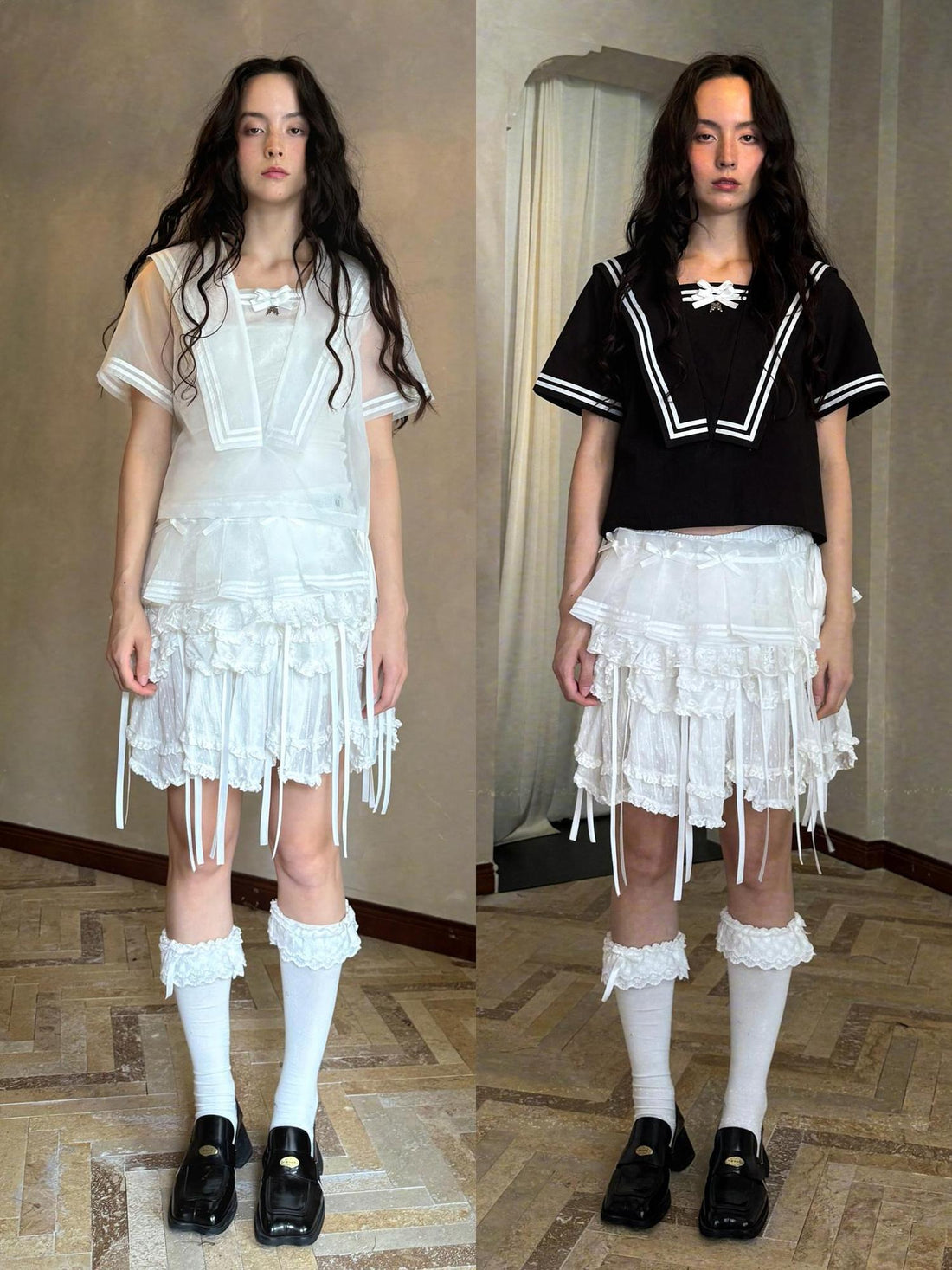 Daytoday Butterfly Bow Double Layer Plaid Mini Skirt