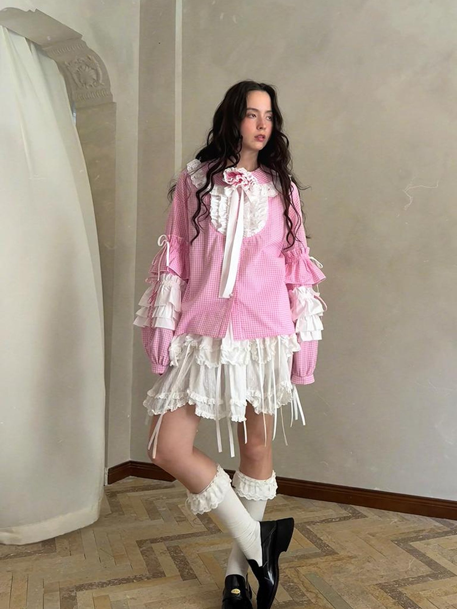 Daytoday Butterfly Bow Double Layer Plaid Mini Skirt