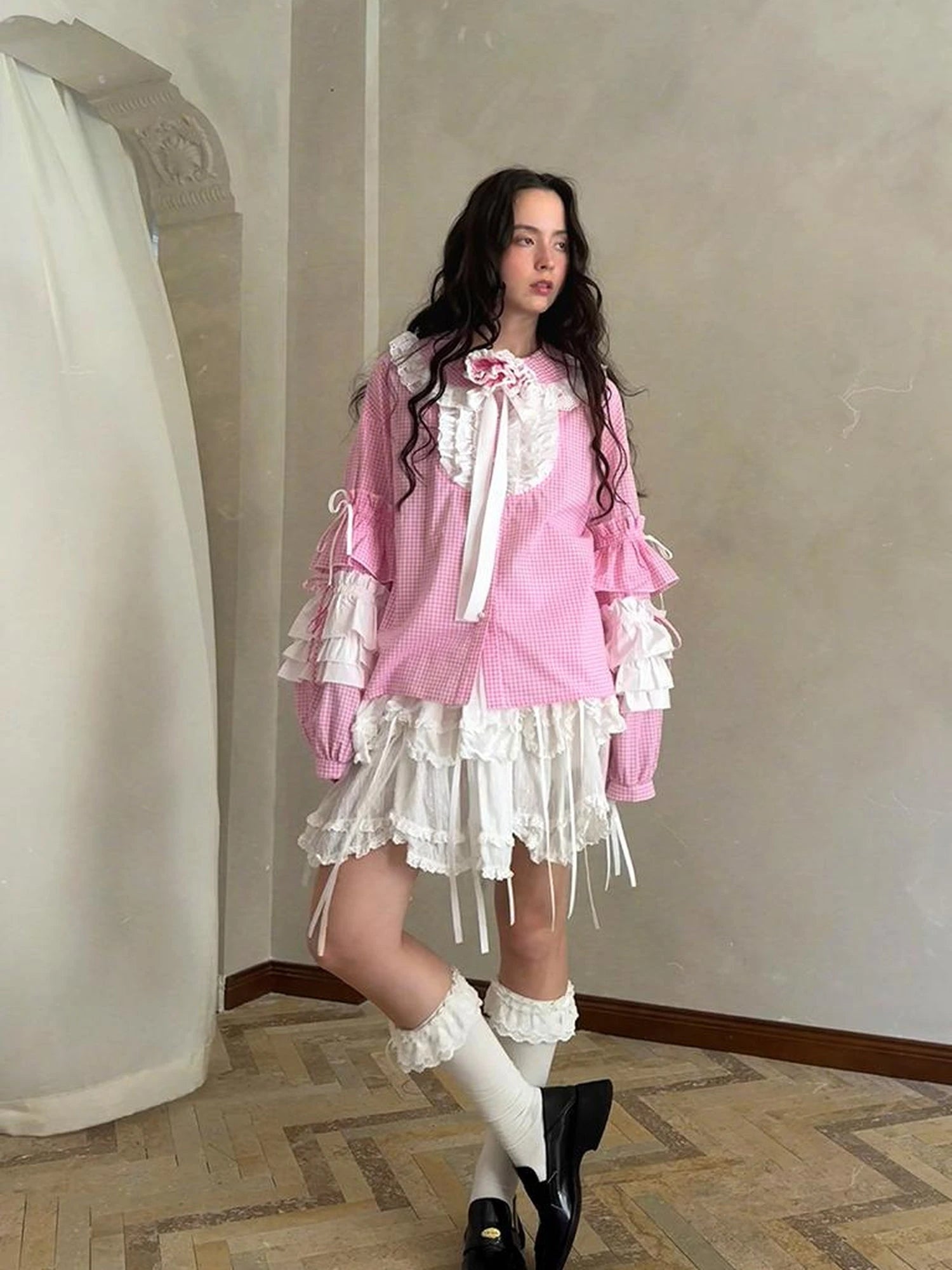 Butterfly Bow Double Layer Plaid Mini Skirt