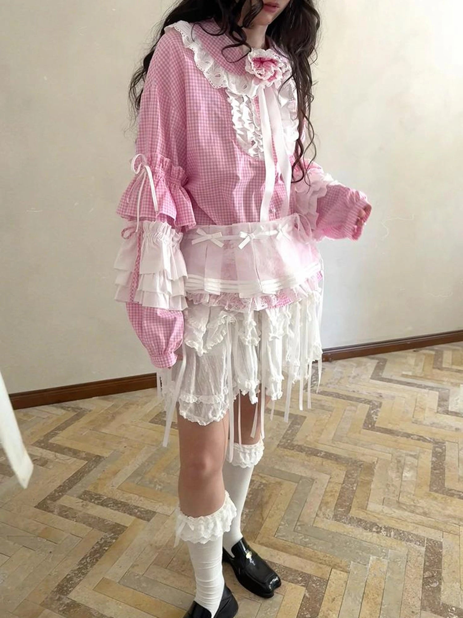 Butterfly Bow Double Layer Plaid Mini Skirt