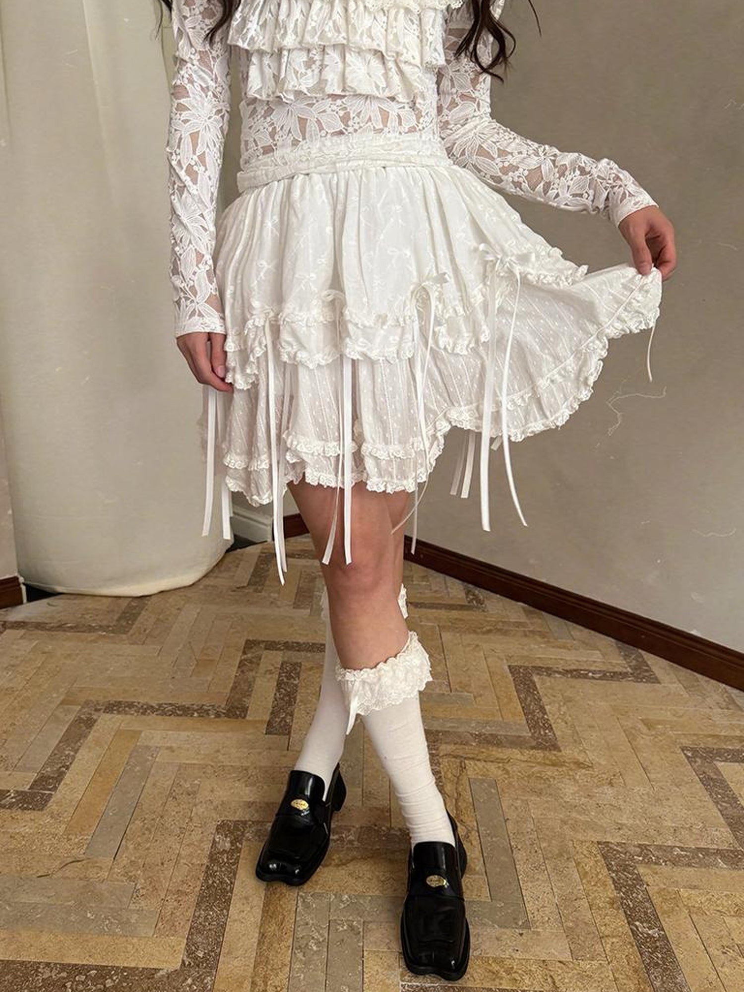 Daytoday Butterfly Bow Double Layer Plaid Mini Skirt