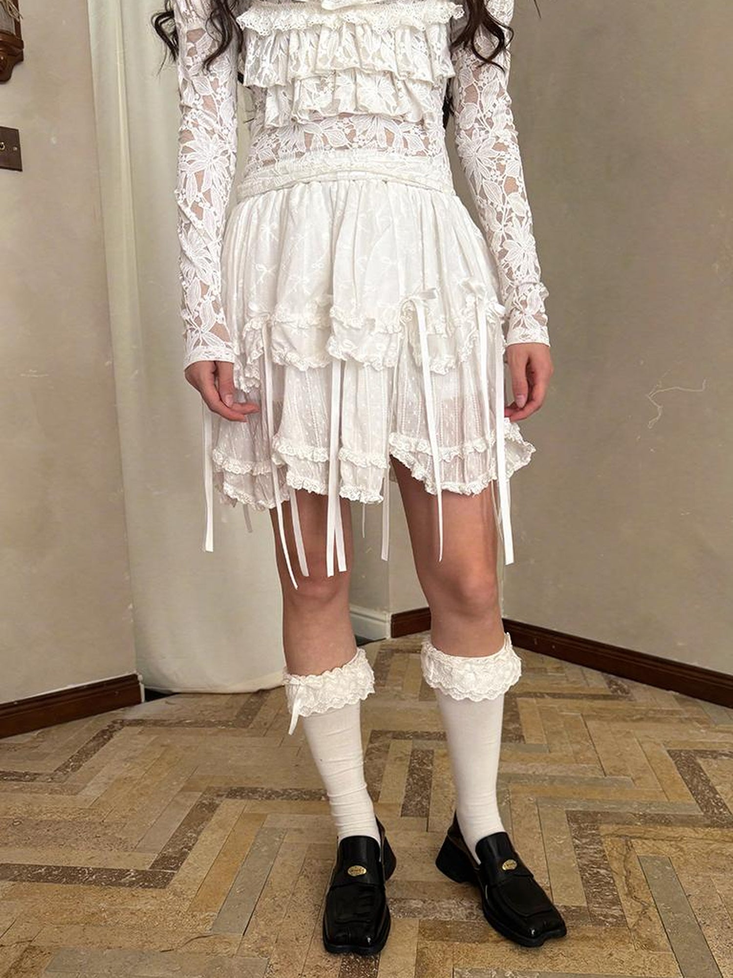 Daytoday Butterfly Bow Double Layer Plaid Mini Skirt