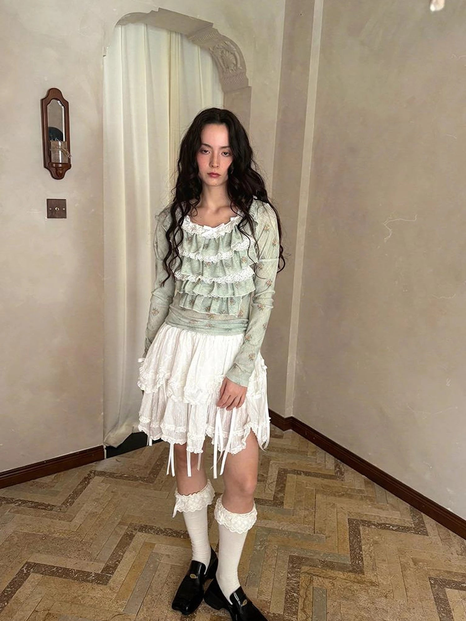 Butterfly Bow Double Layer Plaid Mini Skirt