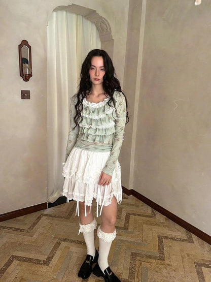 Butterfly Bow Double Layer Plaid Mini Skirt