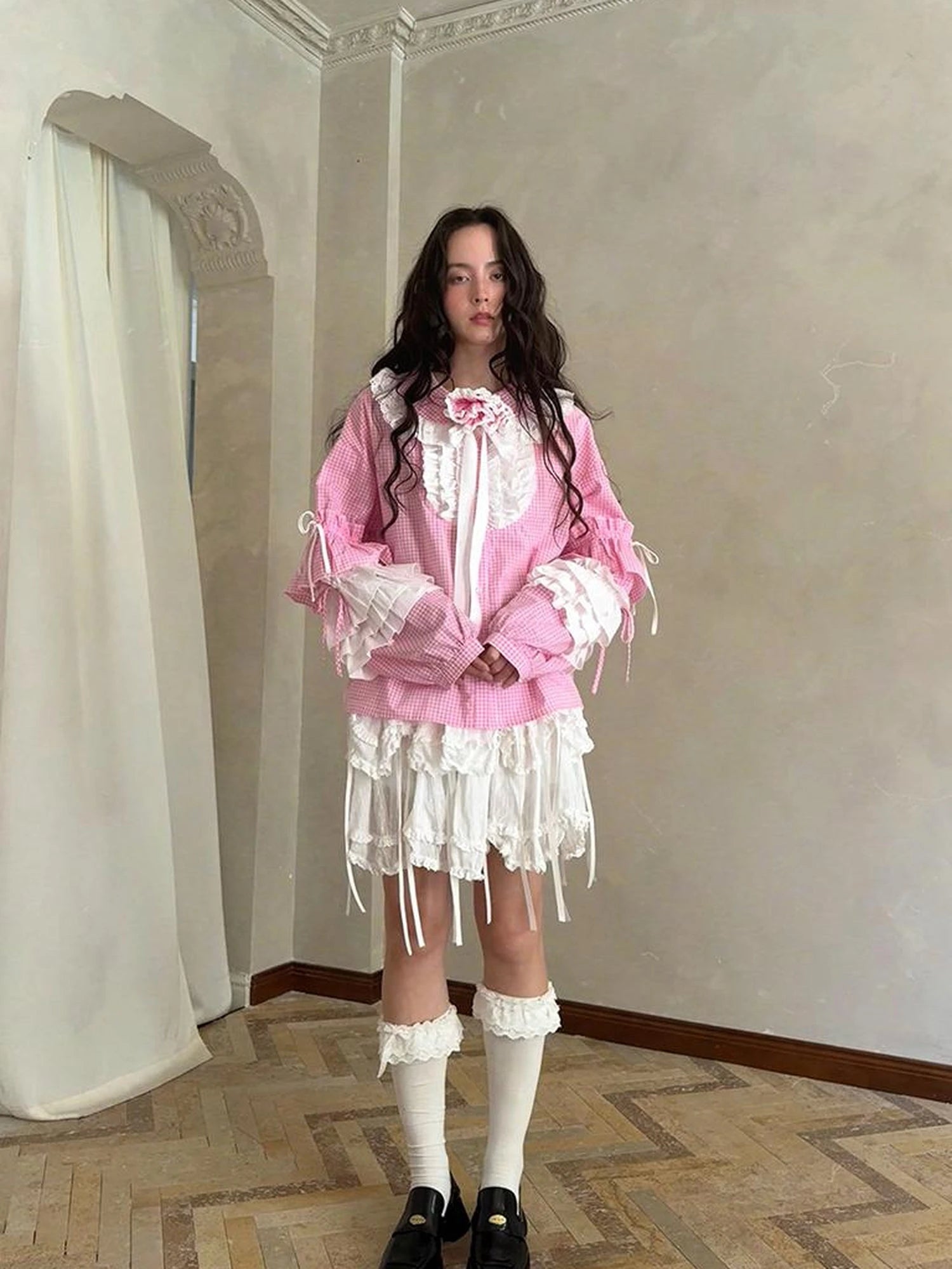 Butterfly Bow Double Layer Plaid Mini Skirt