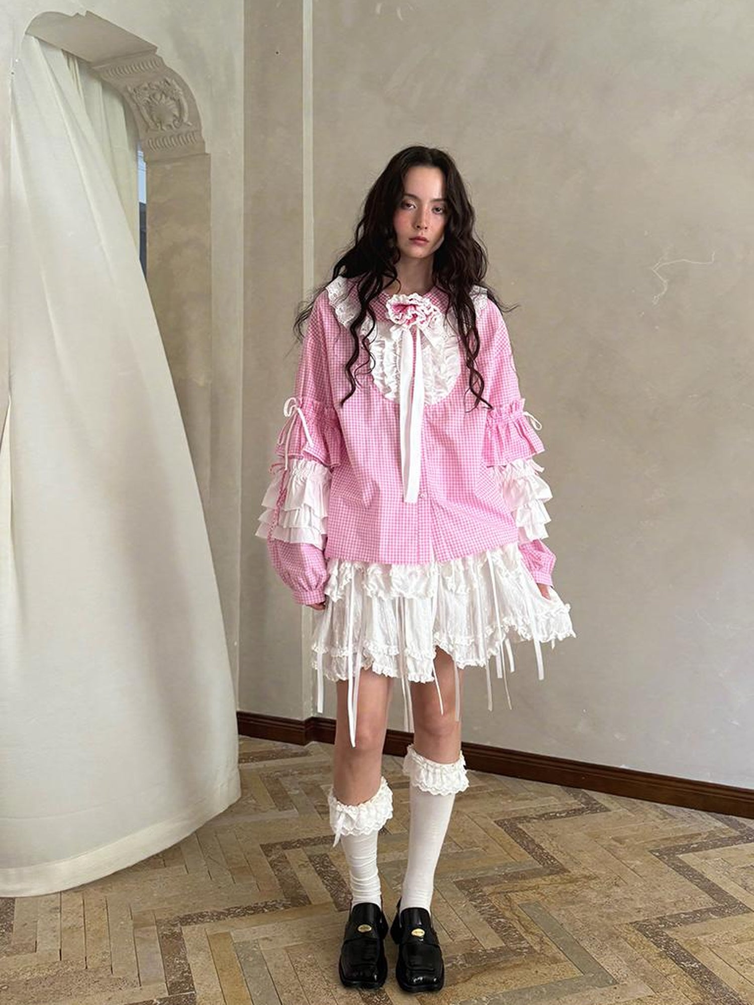Daytoday Butterfly Bow Double Layer Plaid Mini Skirt