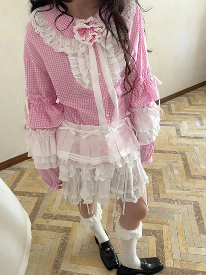 Butterfly Bow Double Layer Plaid Mini Skirt