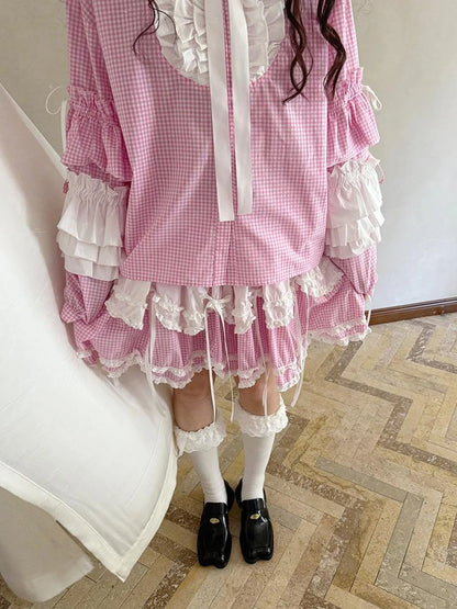 Butterfly Bow Double Layer Plaid Mini Skirt