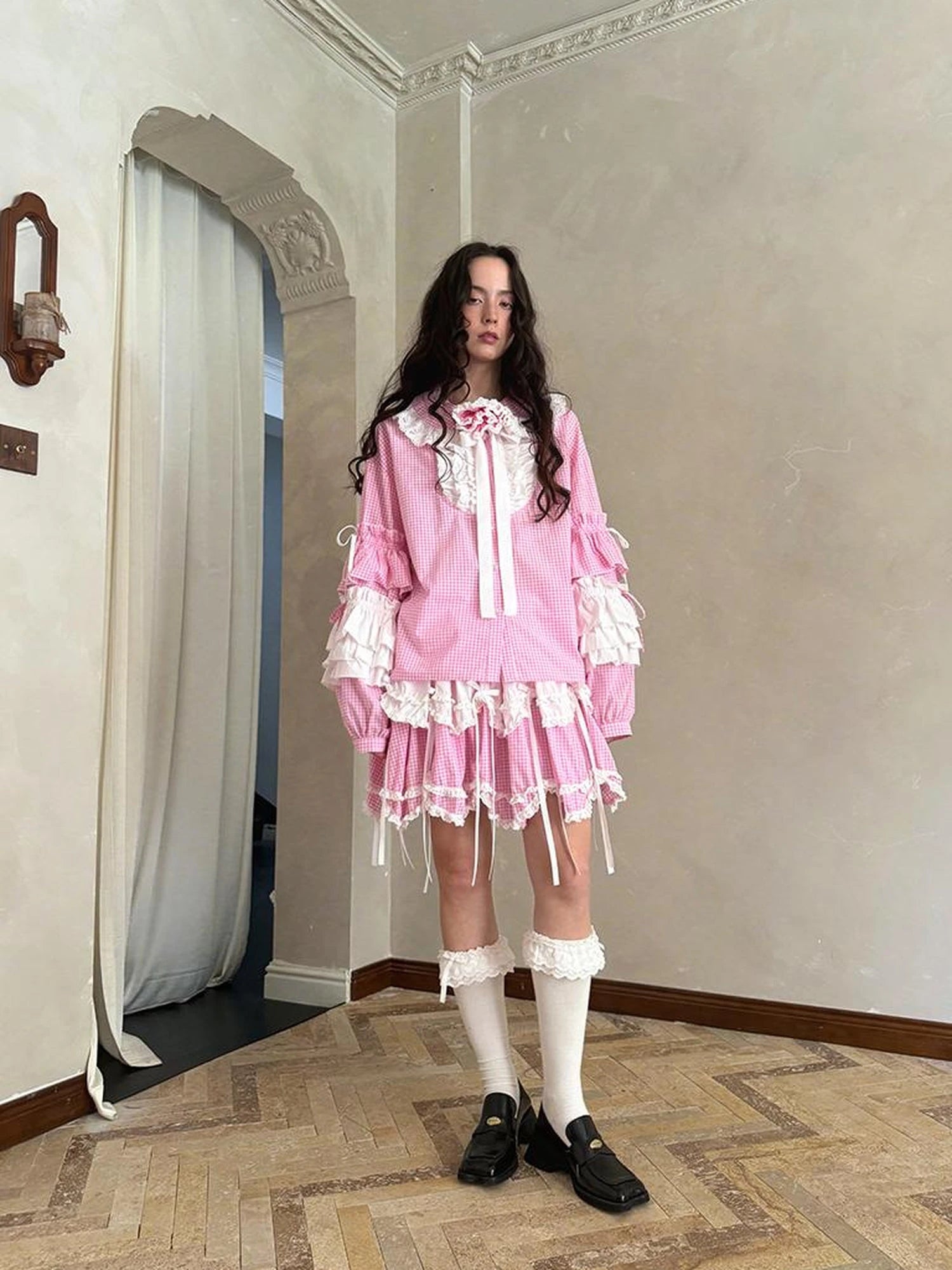 Butterfly Bow Double Layer Plaid Mini Skirt