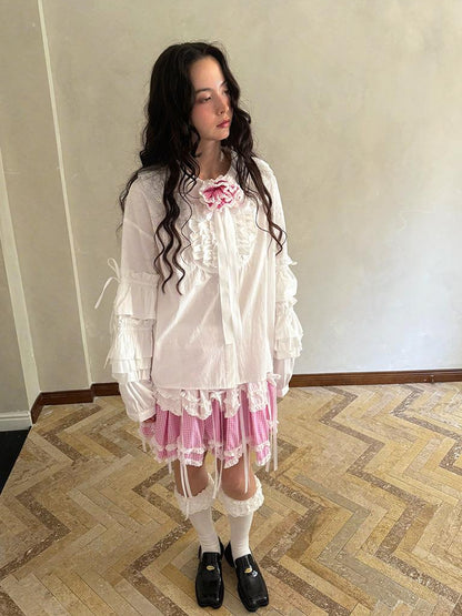Daytoday Butterfly Bow Double Layer Plaid Mini Skirt
