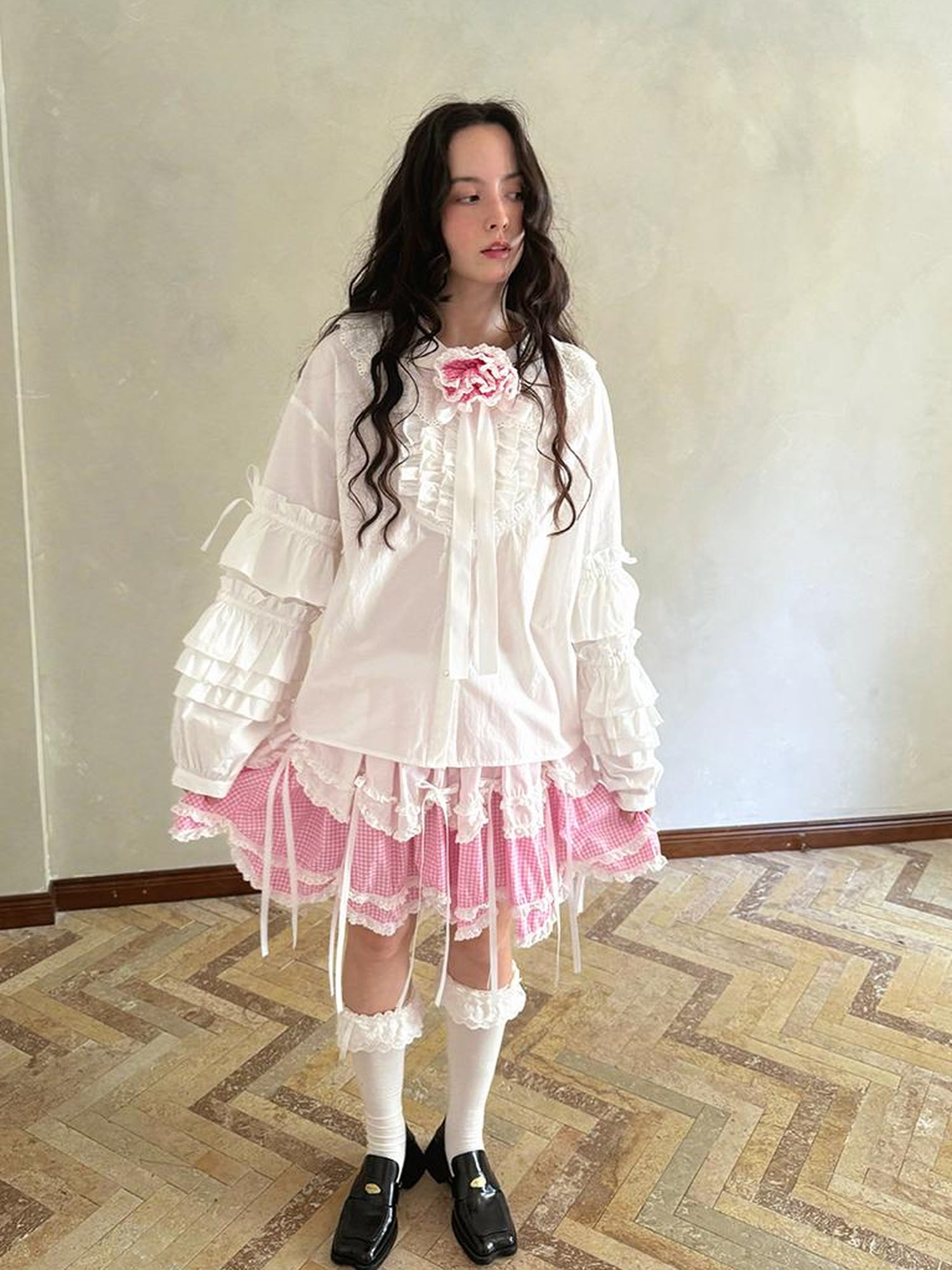 Daytoday Butterfly Bow Double Layer Plaid Mini Skirt