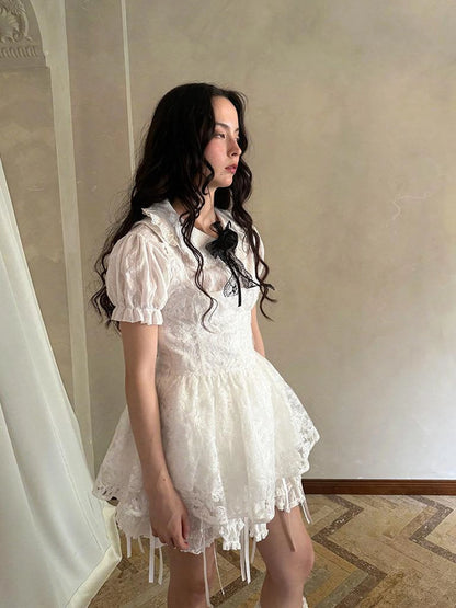 Butterfly Bow Double Layer Plaid Mini Skirt