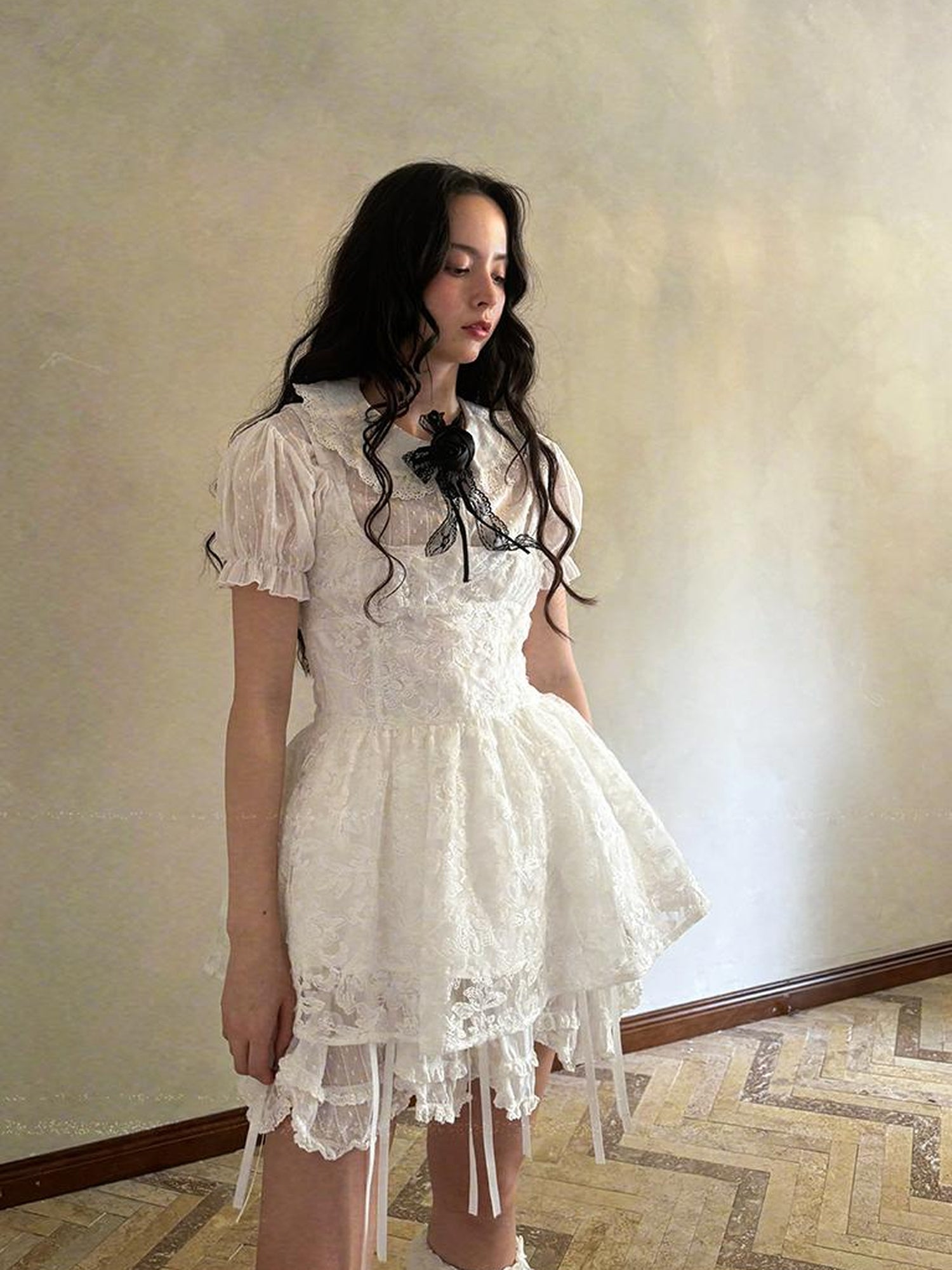 Daytoday Butterfly Bow Double Layer Plaid Mini Skirt