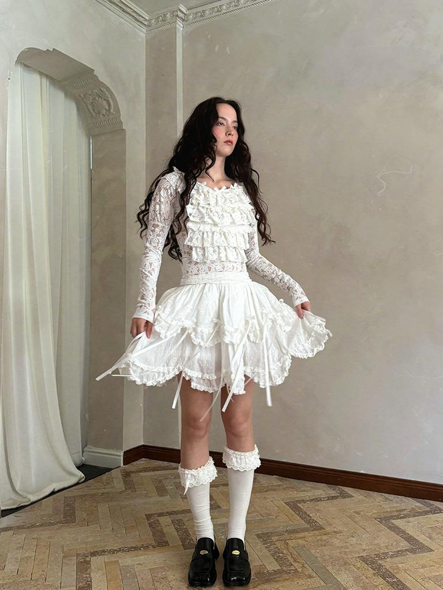 Daytoday Butterfly Bow Double Layer Plaid Mini Skirt