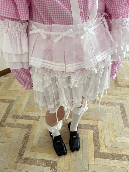 Butterfly Bow Double Layer Plaid Mini Skirt