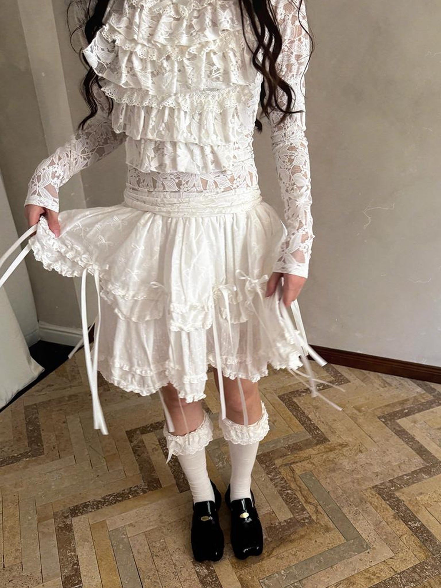 Daytoday Butterfly Bow Double Layer Plaid Mini Skirt