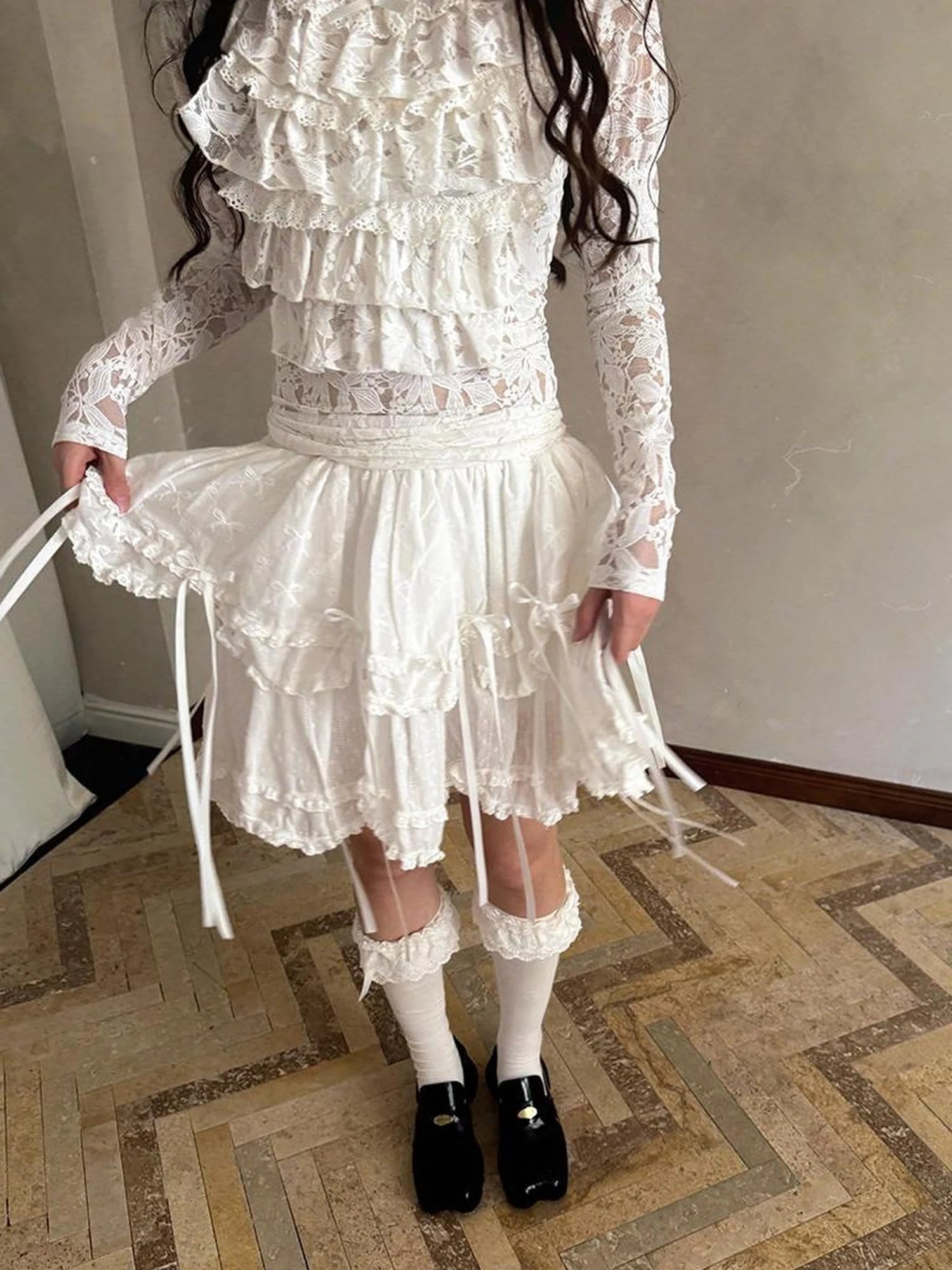 Butterfly Bow Double Layer Plaid Mini Skirt