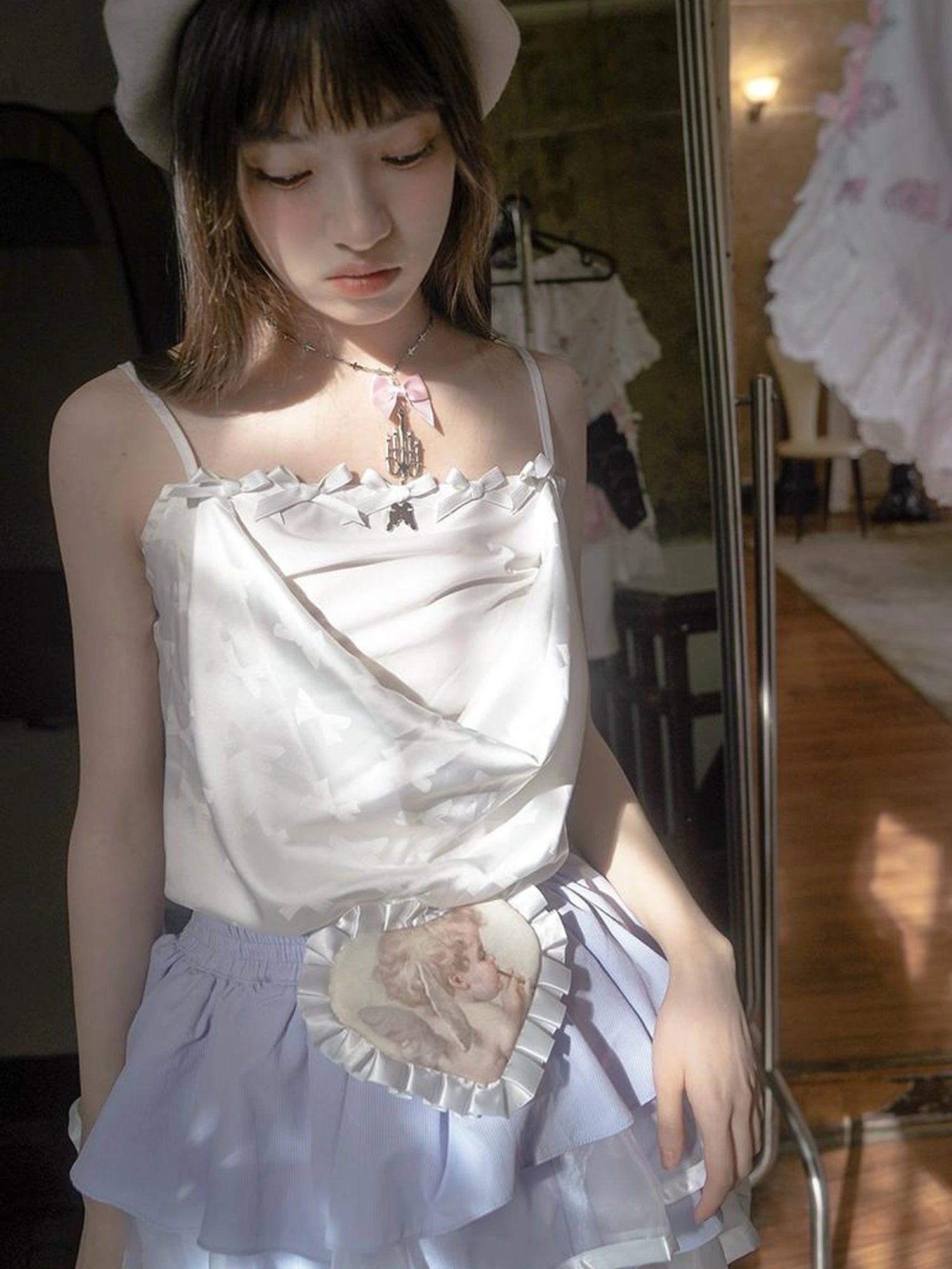 Butterfly Bow Draped Neck Cami Top For Ballet Style