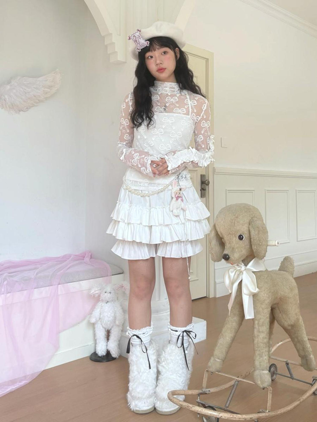 Daytoday Butterfly Bow Jacquard Stretch Turtleneck Top