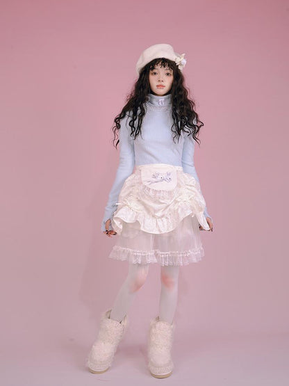 Daytoday Butterfly Bow Ribbed High Neck Long Sleeve Top