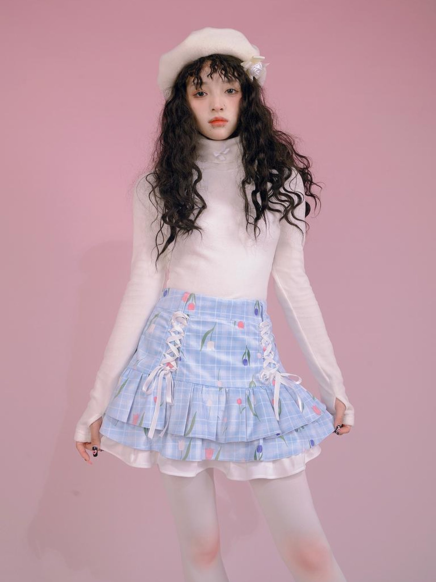 Daytoday Butterfly Bow Ribbed High Neck Long Sleeve Top