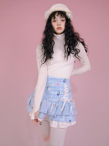 Daytoday Butterfly Bow Ribbed High Neck Long Sleeve Top