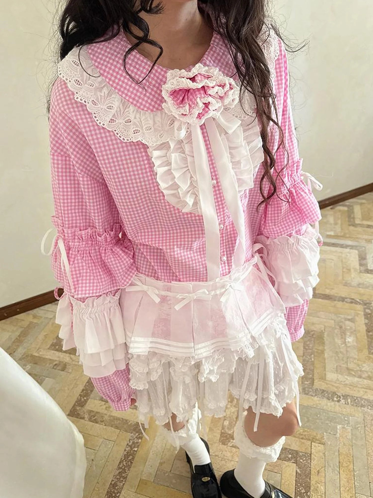 Butterfly Bow Sheer Pleated Mini Skirt Layered Frill