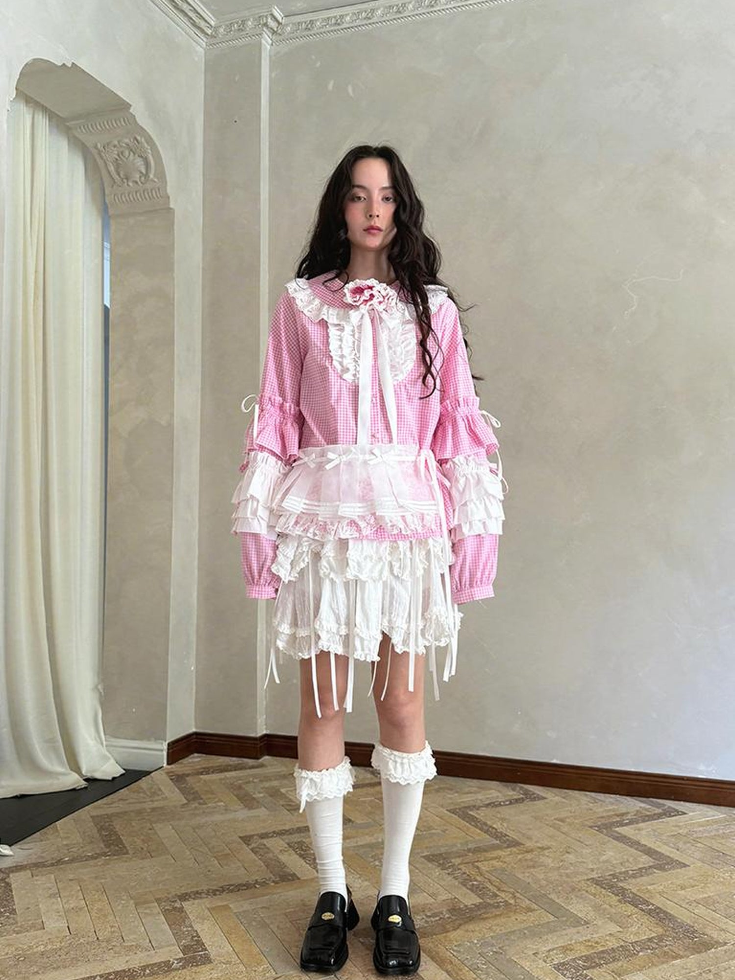 Daytoday Butterfly Bow Sheer Pleated Mini Skirt Layered Frill