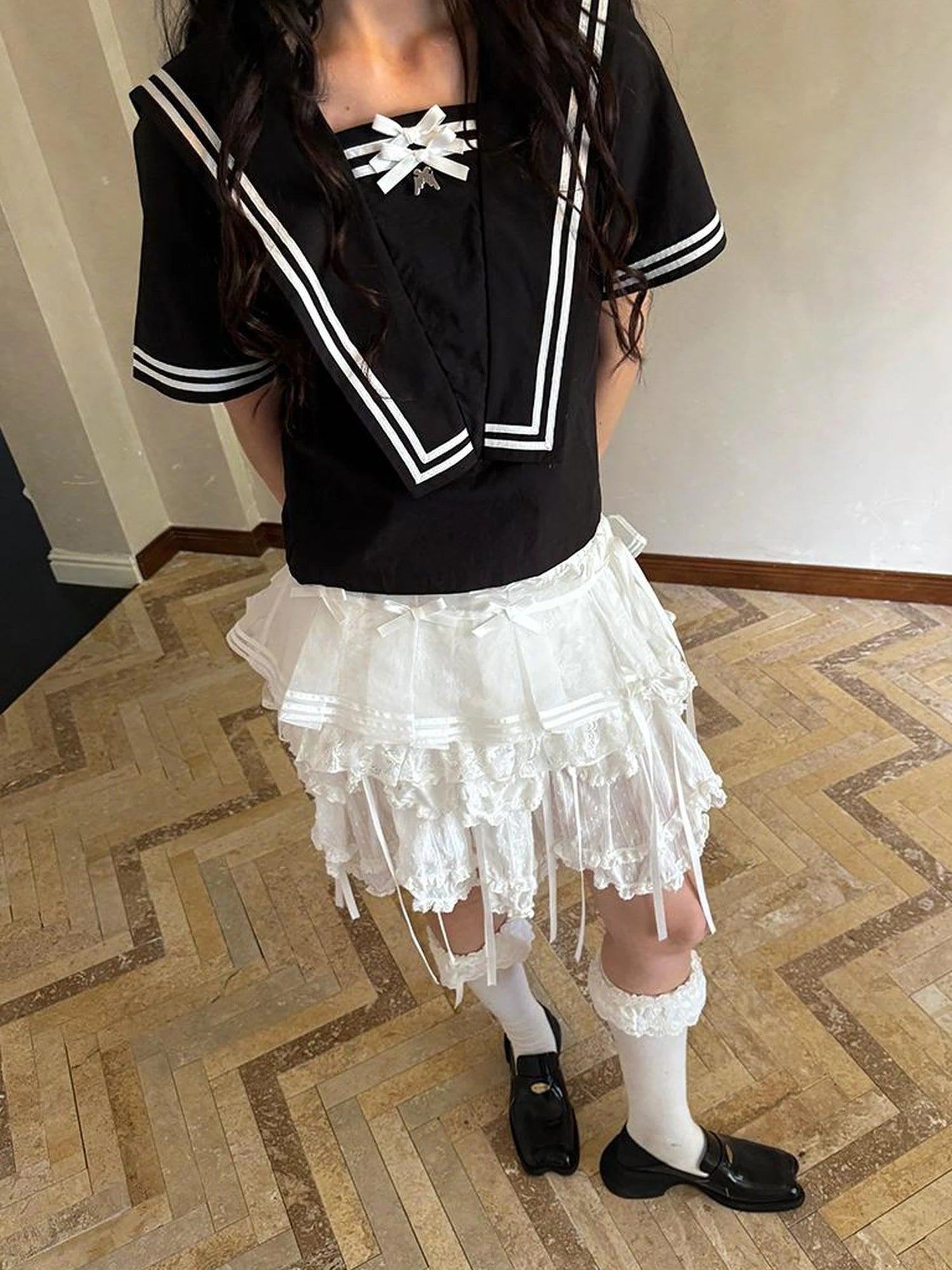 Butterfly Bow Sheer Pleated Mini Skirt Layered Frill