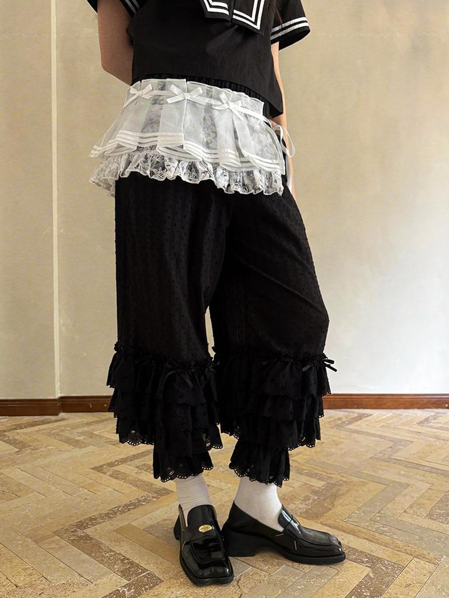 Daytoday Butterfly Bow Sheer Pleated Mini Skirt Layered Frill