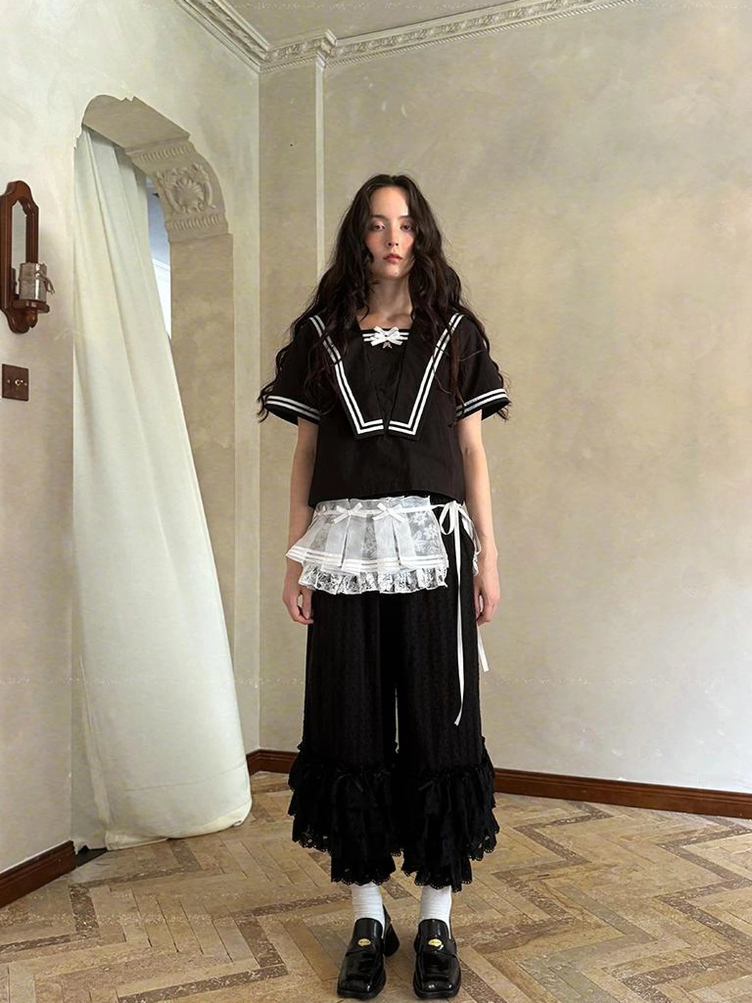 Butterfly Bow Sheer Pleated Mini Skirt Layered Frill