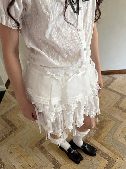 Daytoday Butterfly Bow Sheer Pleated Mini Skirt Layered Frill