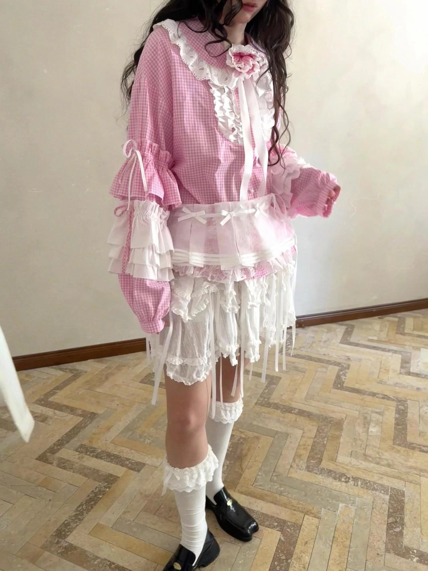 Butterfly Bow Sheer Pleated Mini Skirt Layered Frill