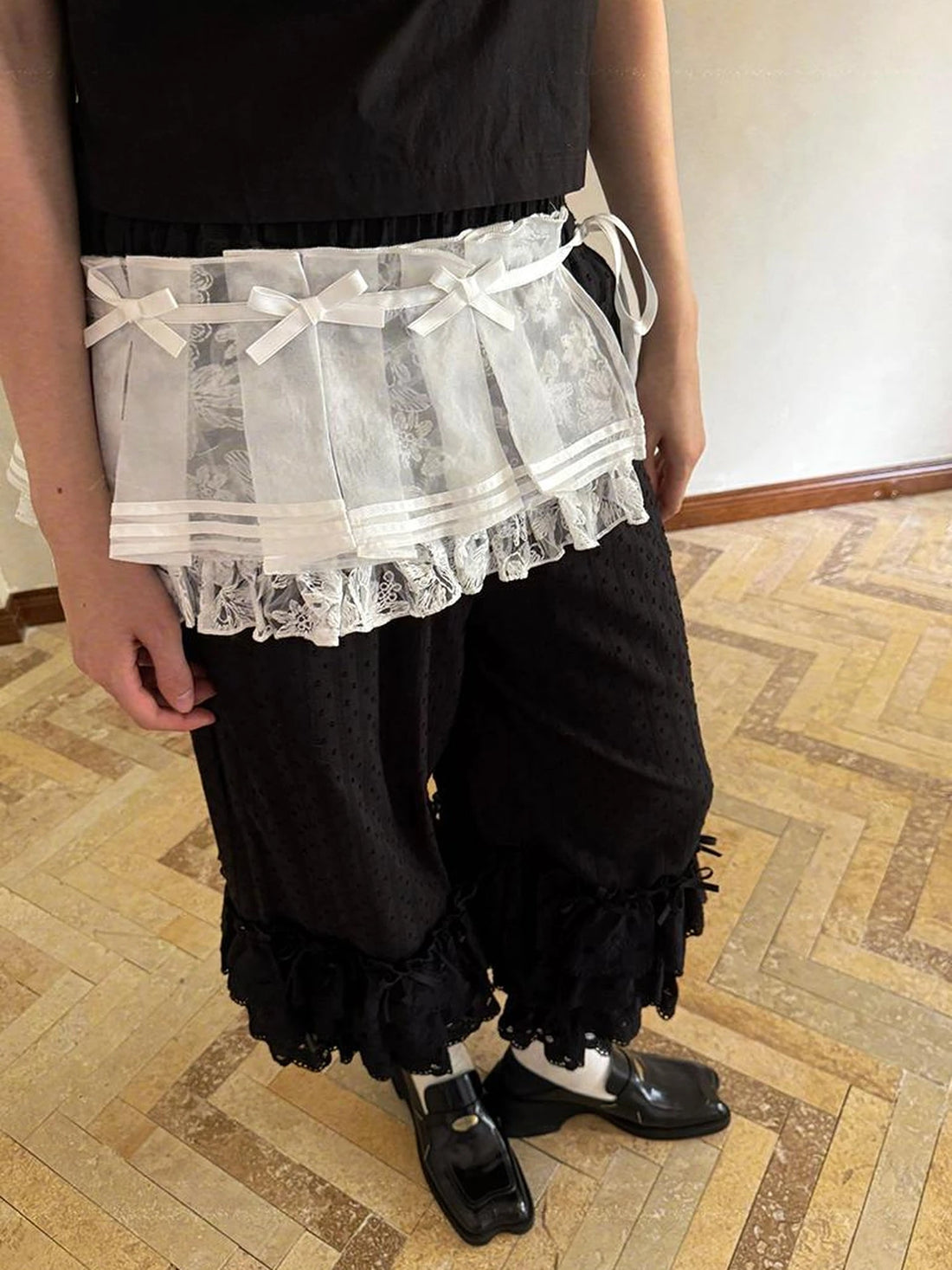 Butterfly Bow Sheer Pleated Mini Skirt Layered Frill