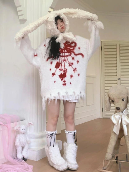 Butterfly Bow Tie Dyed Long Pile Sweater