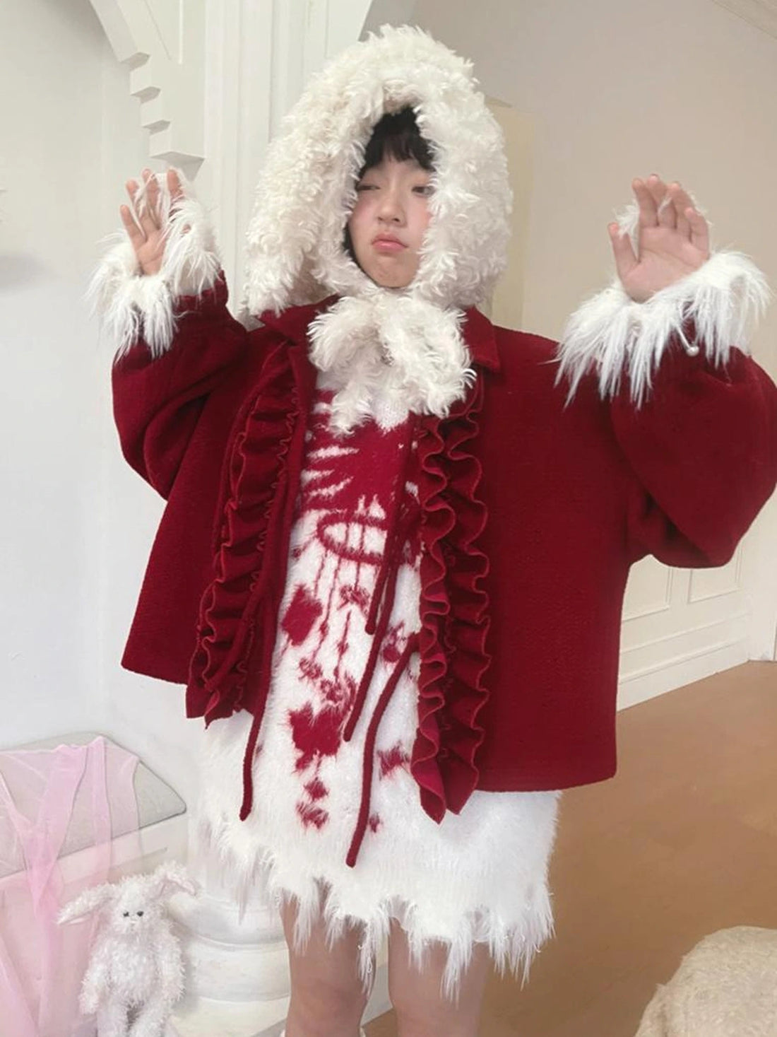 Butterfly Bow Tie Dyed Long Pile Sweater