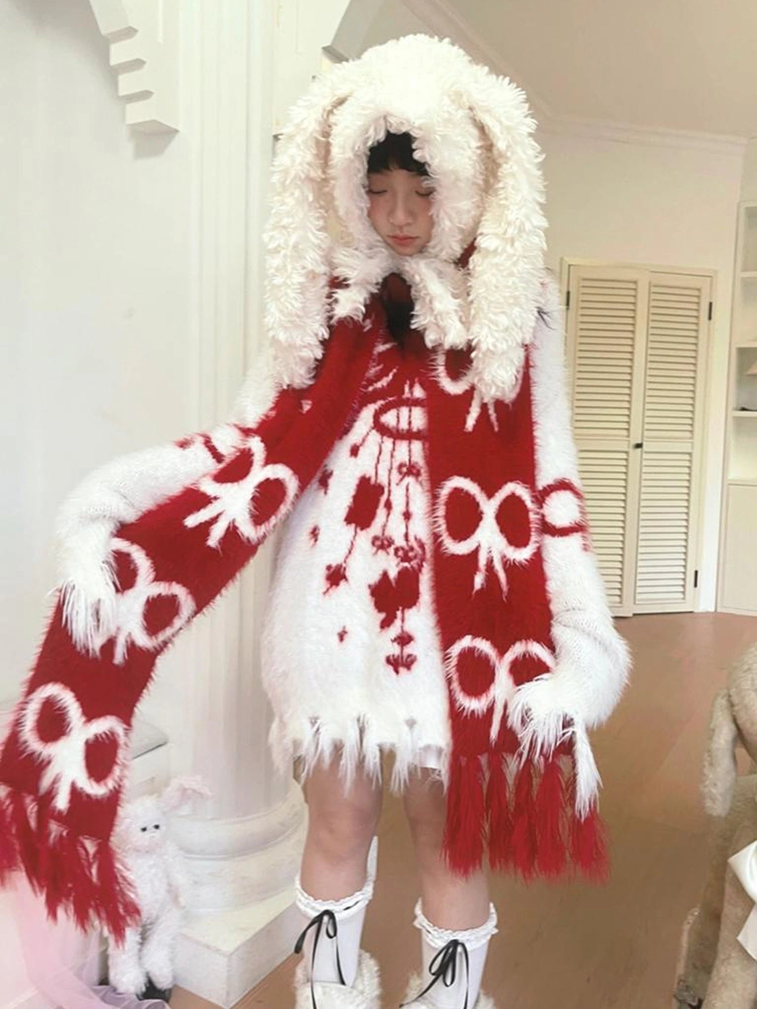 Butterfly Bow Tie Dyed Long Pile Sweater