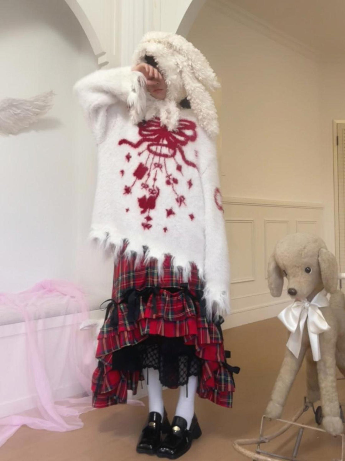 Daytoday Butterfly Bow Tie Dyed Long Pile Sweater
