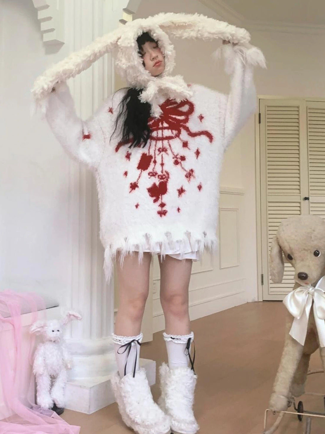 Butterfly Bow Tie Dyed Long Pile Sweater