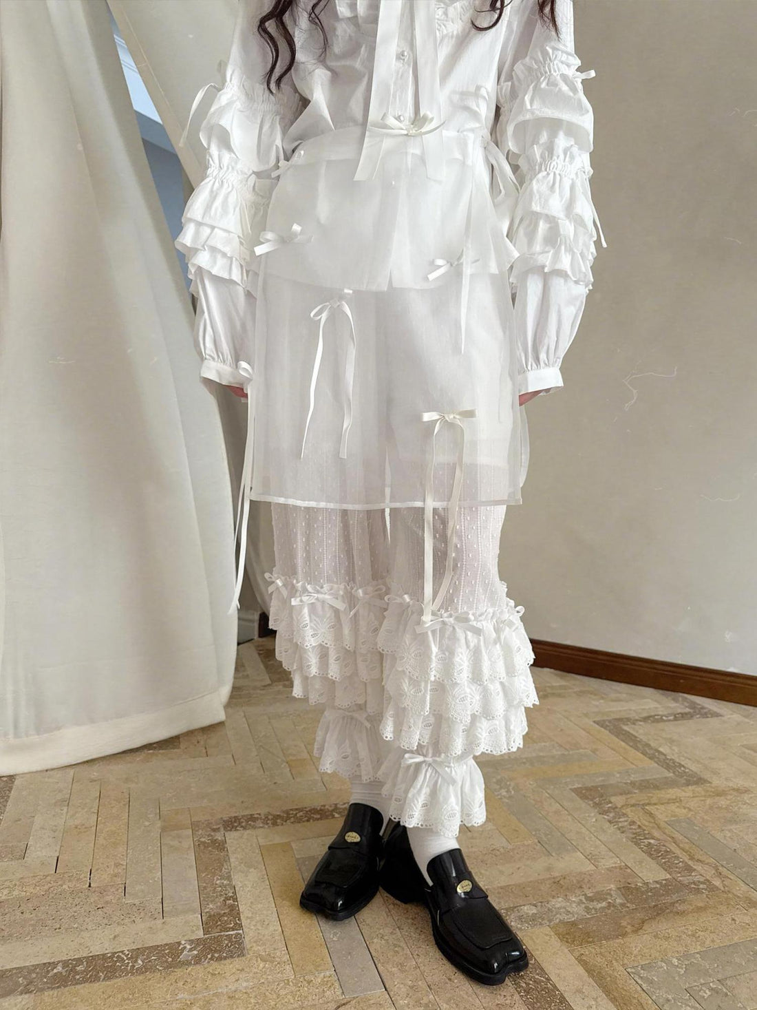 Daytoday Butterfly Bow Transparent Print Apron Skirt