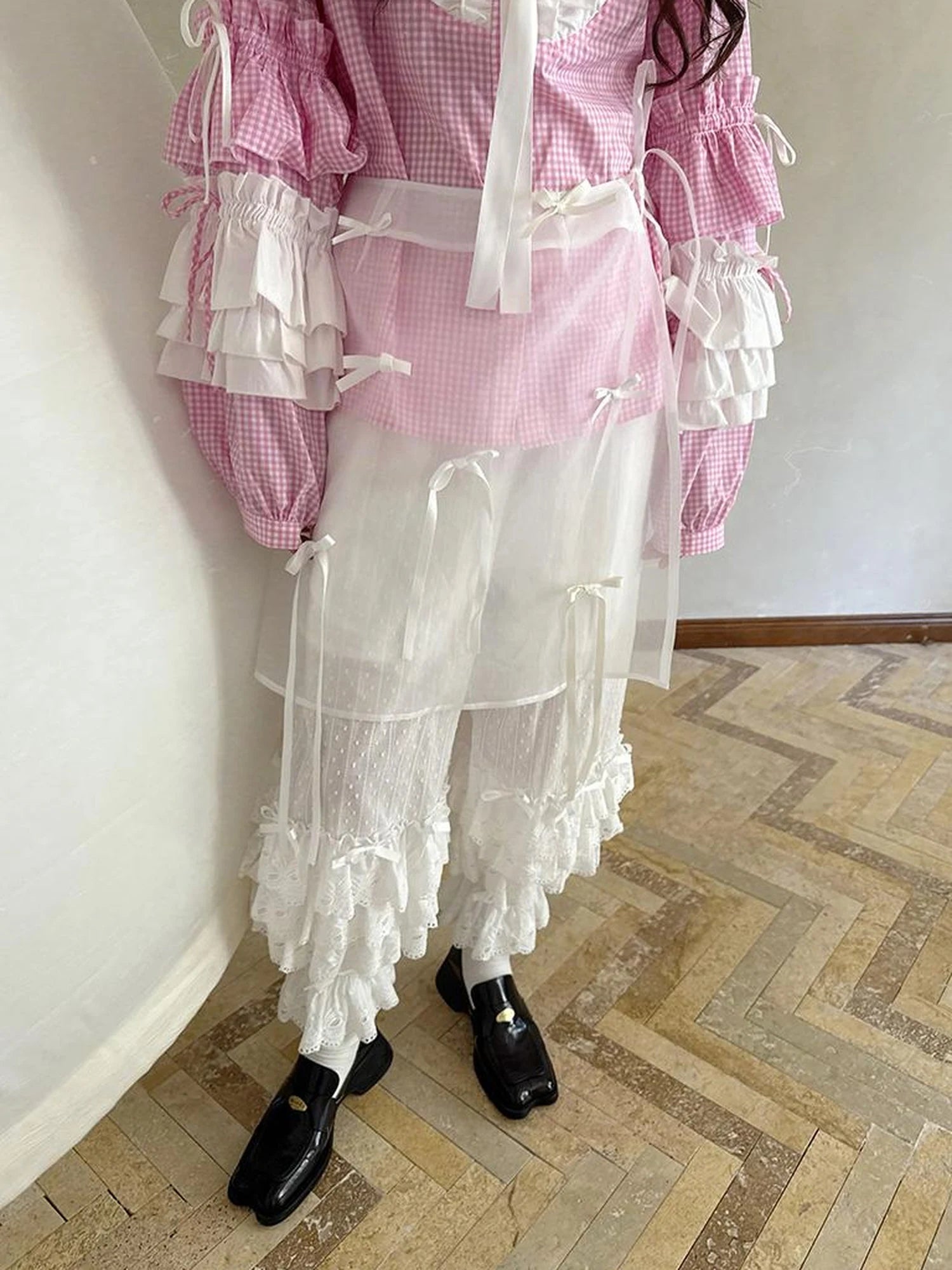 Butterfly Bow Transparent Print Apron Skirt