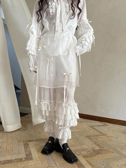 Butterfly Bow Transparent Print Apron Skirt