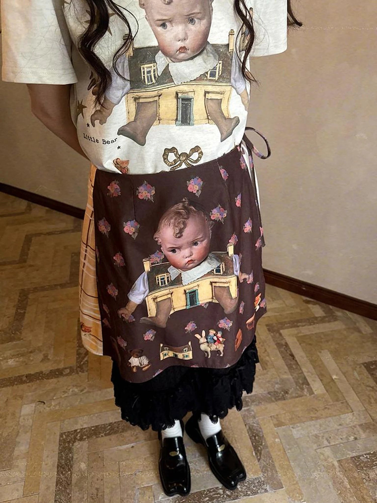 Butterfly Bow Transparent Print Apron Skirt