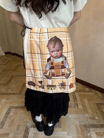 Butterfly Bow Transparent Print Apron Skirt