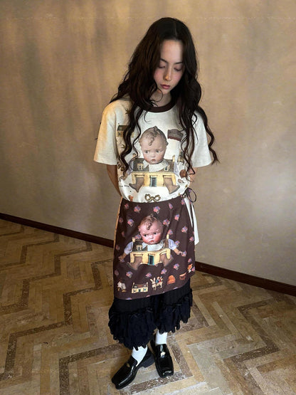 Daytoday Butterfly Bow Transparent Print Apron Skirt