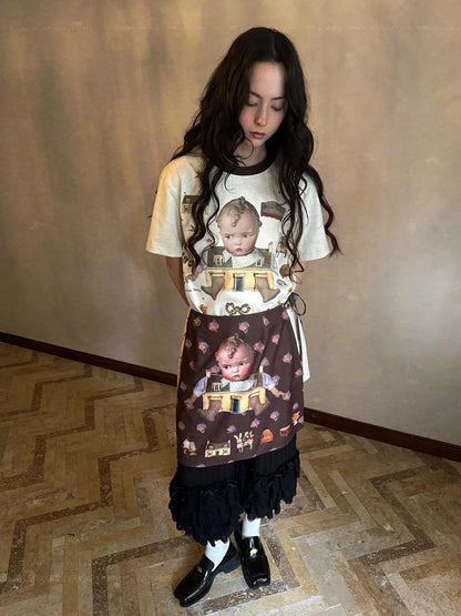 Butterfly Bow Transparent Print Apron Skirt