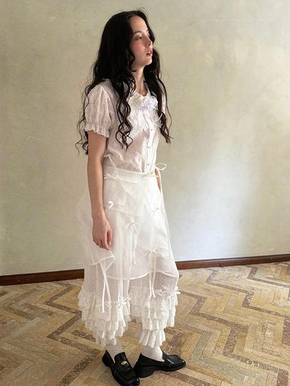 Daytoday Butterfly Bow Transparent Print Apron Skirt