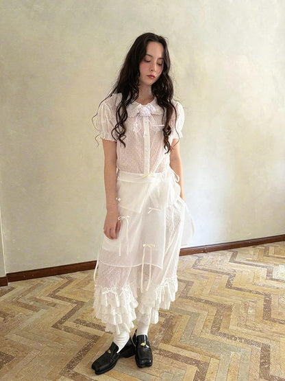 Daytoday Butterfly Bow Transparent Print Apron Skirt