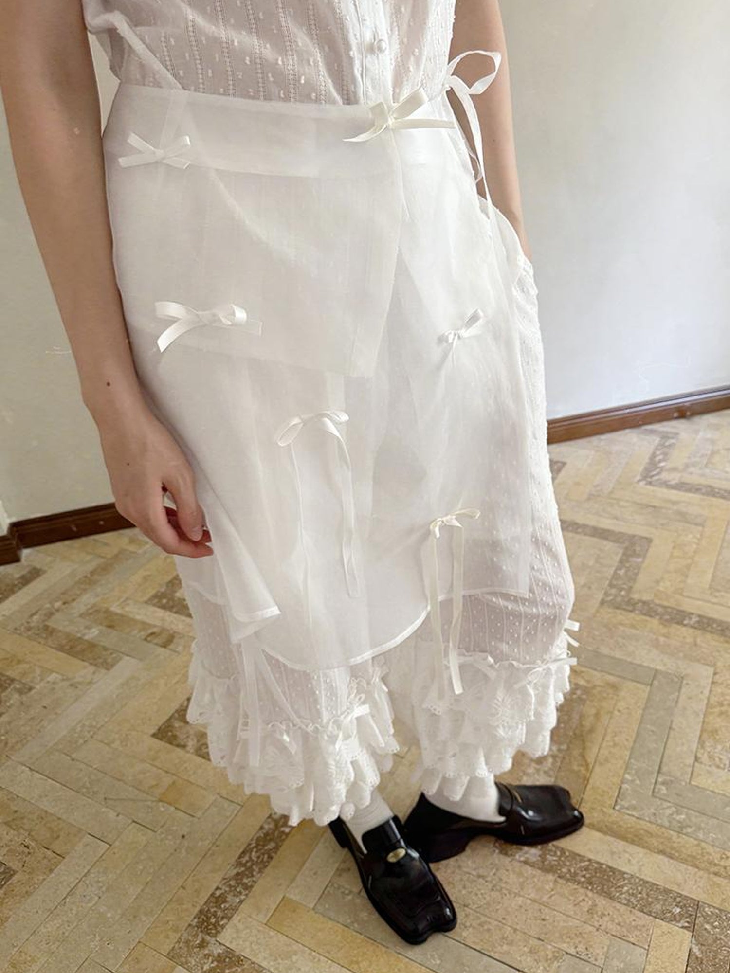 Daytoday Butterfly Bow Transparent Print Apron Skirt