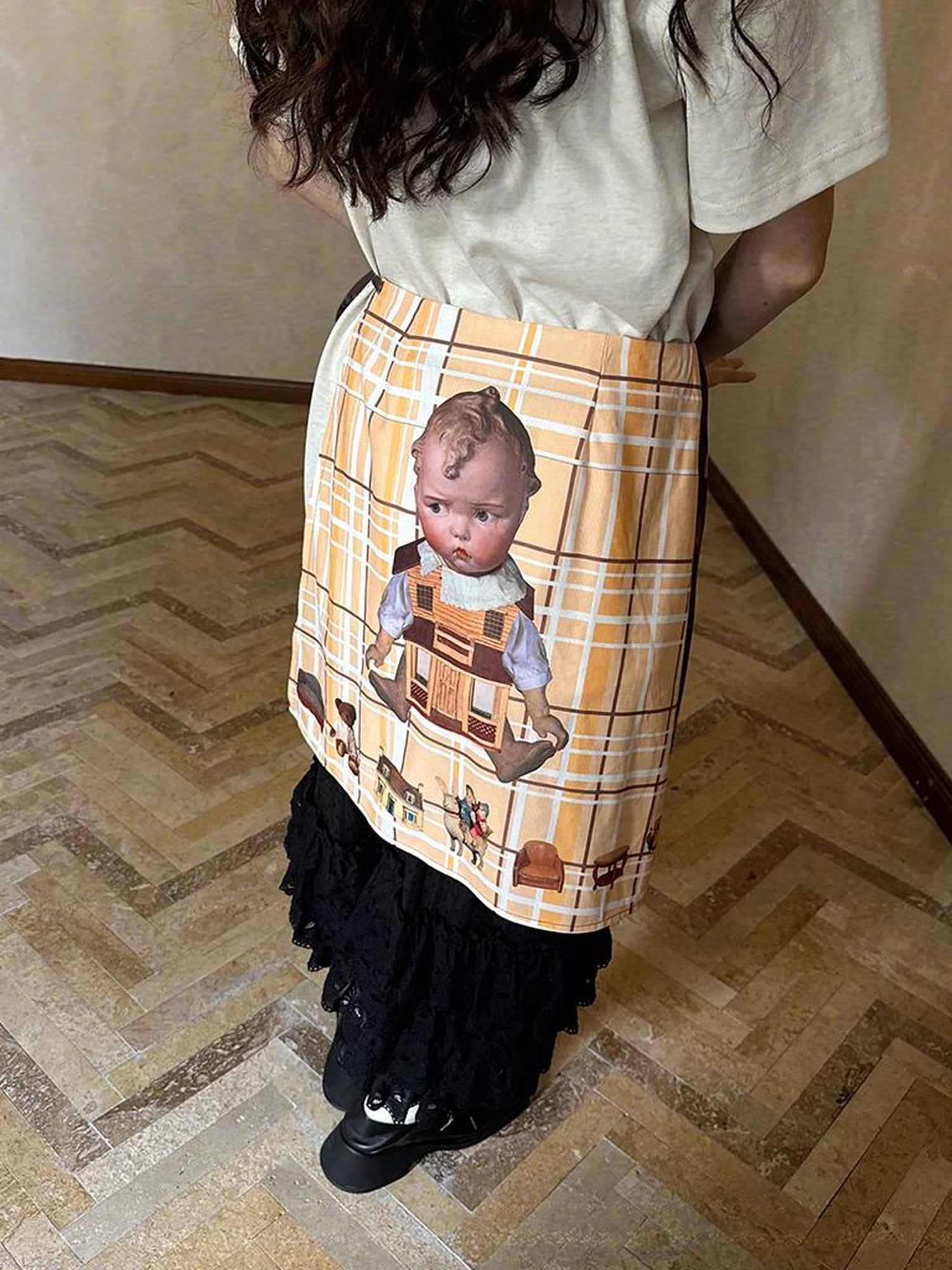 Daytoday Butterfly Bow Transparent Print Apron Skirt